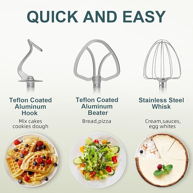 HOWORK Electric Stand Mixer,10+p Speeds With 6.5QT Stainless Steel Bowl,Dough Hook, Wire Whip & Beater,for Most Home Cooks,Cream White