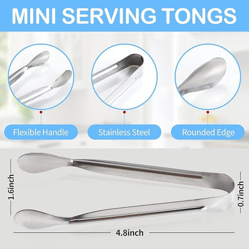 18PCS Mini Tongs for Appetizers, 5Inch Serving Tongs, Ice Tong Appetizer Tong, Small Tongs for Serving Food, Kitchen Utensils for Sugar Cubes, Coffee, Charcuterie Board (Silver-18pcs)