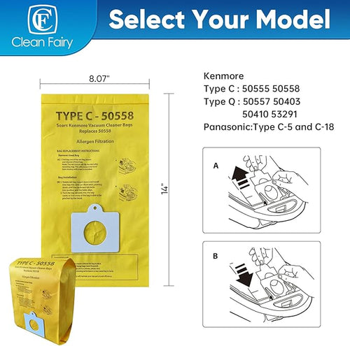 20PK Type C/Q Vacuum Paper Bags Replace Kenmore 5055 50557