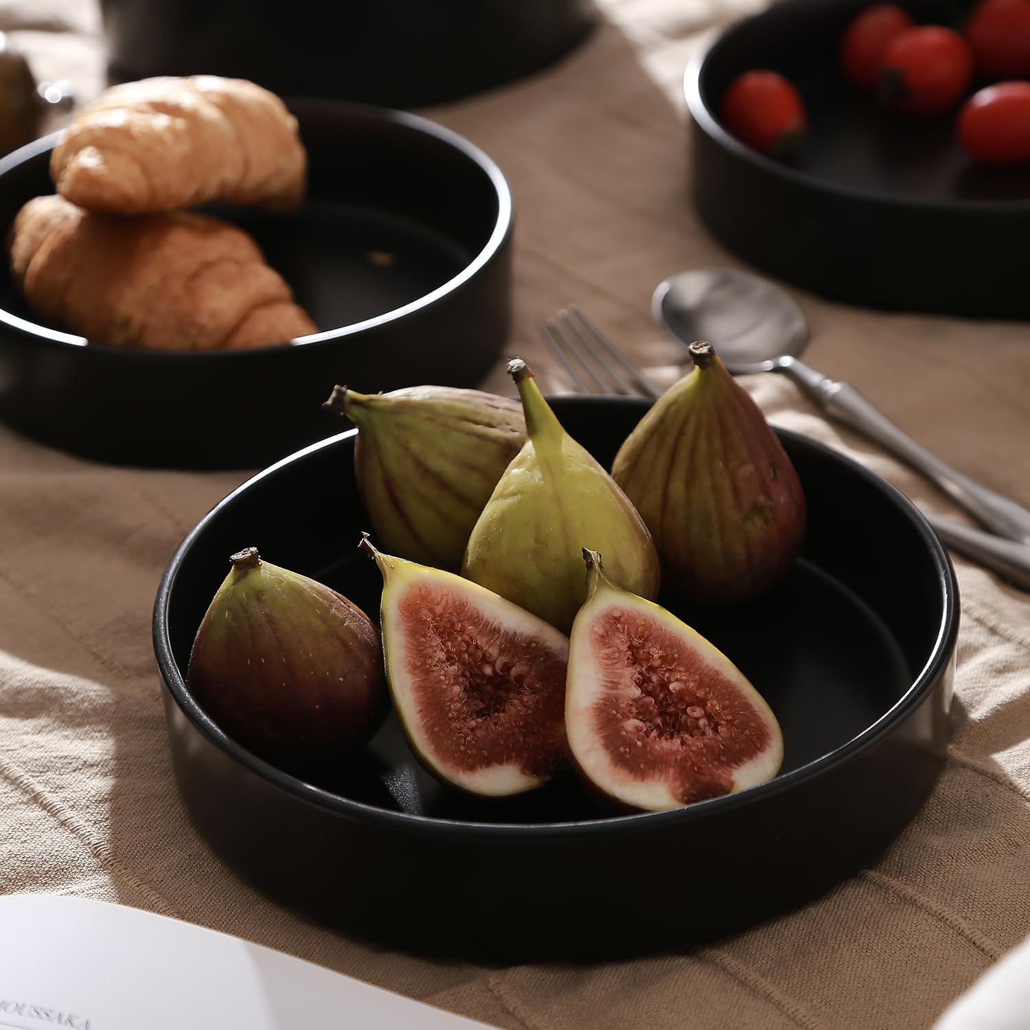Stone Lain Celina Stoneware Bowl Set, 4-Piece Pasta Bowls for Kitchen, Ceramic Serving for Ramen, Fruit, Cereal, Dinner - Microwave & Dishwasher Safe, Black