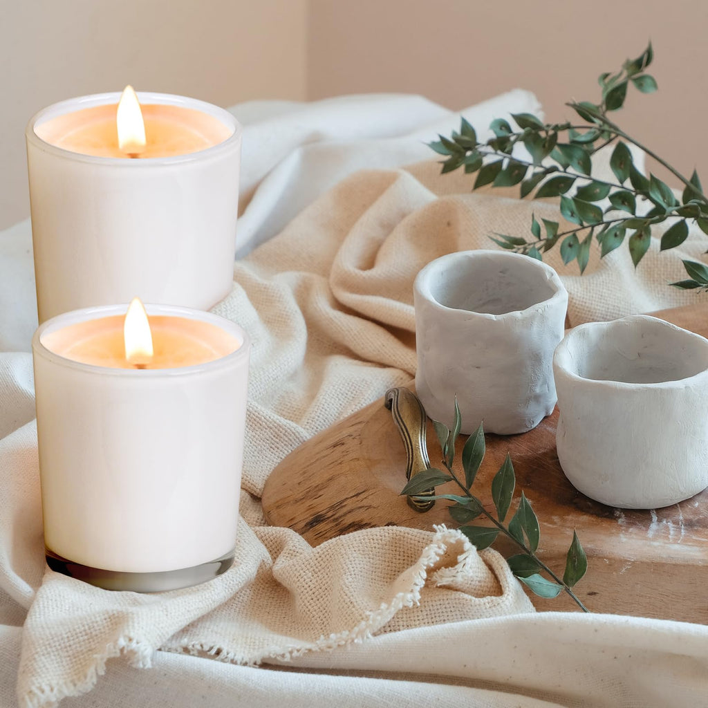 SHOWIN 10 OZ Thick Candle Jars for Making Candles 15 Pcs, Empty Jars with Wood Lids for Candle Making, Sample Container, Inner White