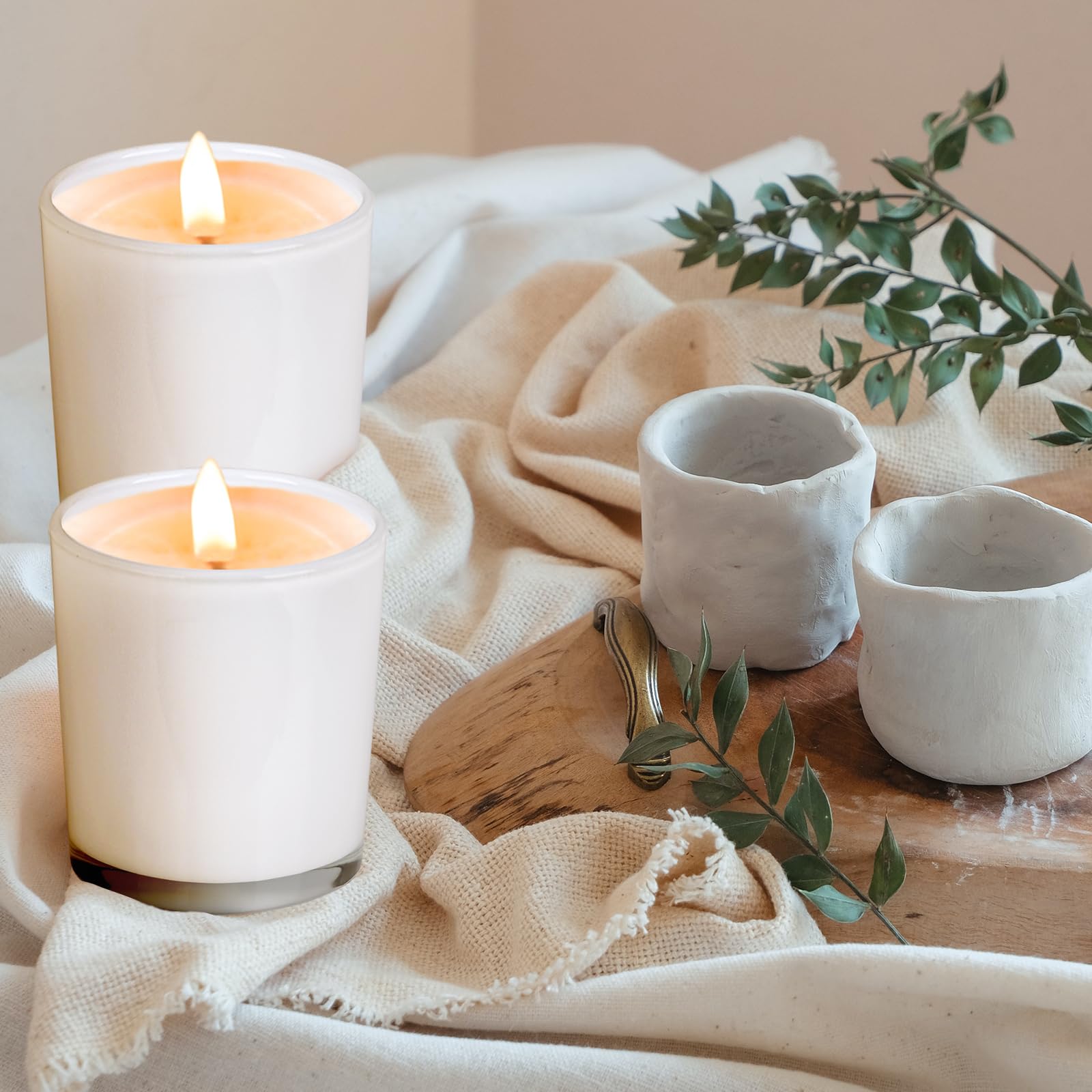 SHOWIN 10 OZ Thick Candle Jars for Making Candles 15 Pcs, Empty Jars with Wood Lids for Candle Making, Sample Container, Inner White