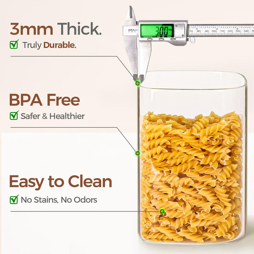 ComSaf Glass Storage Jars with Bamboo Lids 4.6 Qt Large Pantry Square