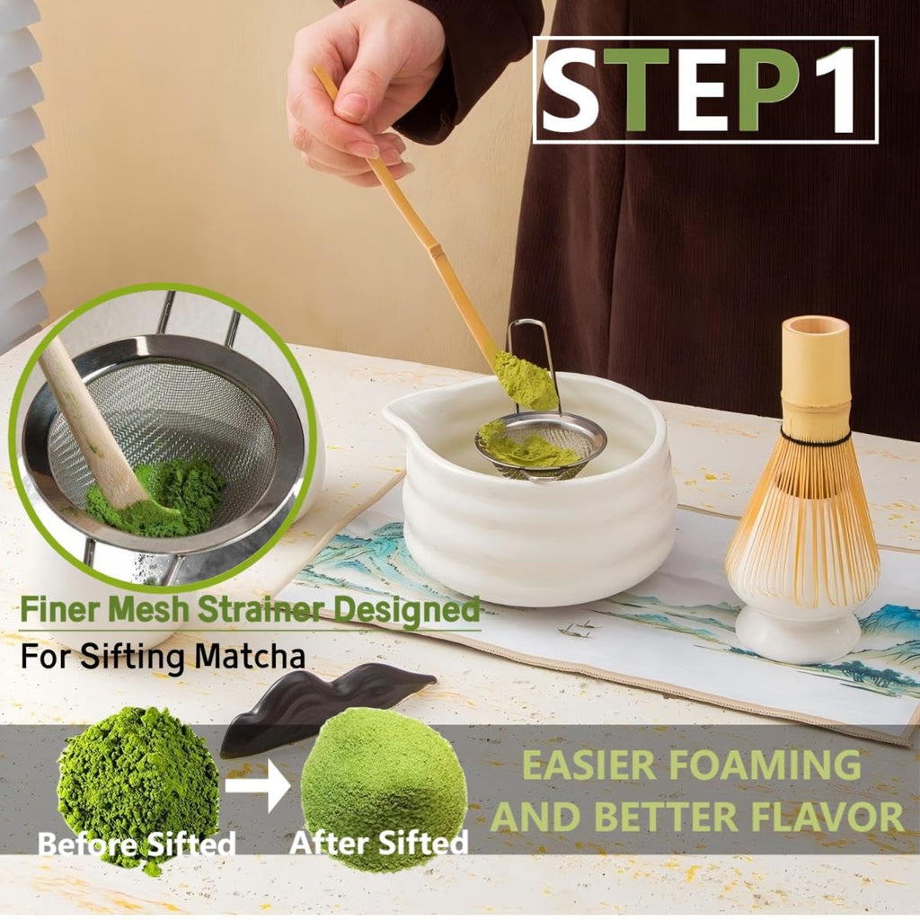 Matcha Tools ，Matcha Whisk Holder， Matcha Chasen Whisk Stand ，Ceramic Holder ，Matcha Bowl ，Traditional Japanese Tea Ceremony Starter (Bamboo whisk)
