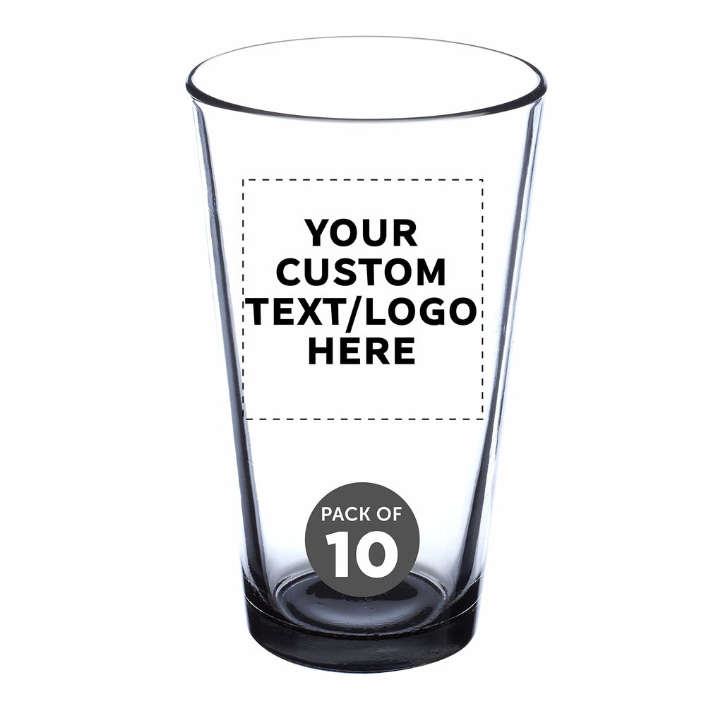 Custom Libbey Pint Glass 16 oz. Set of 10, Personalized Bulk Pack - Beer Glasses, Heavy Duty Drinkware - Black
