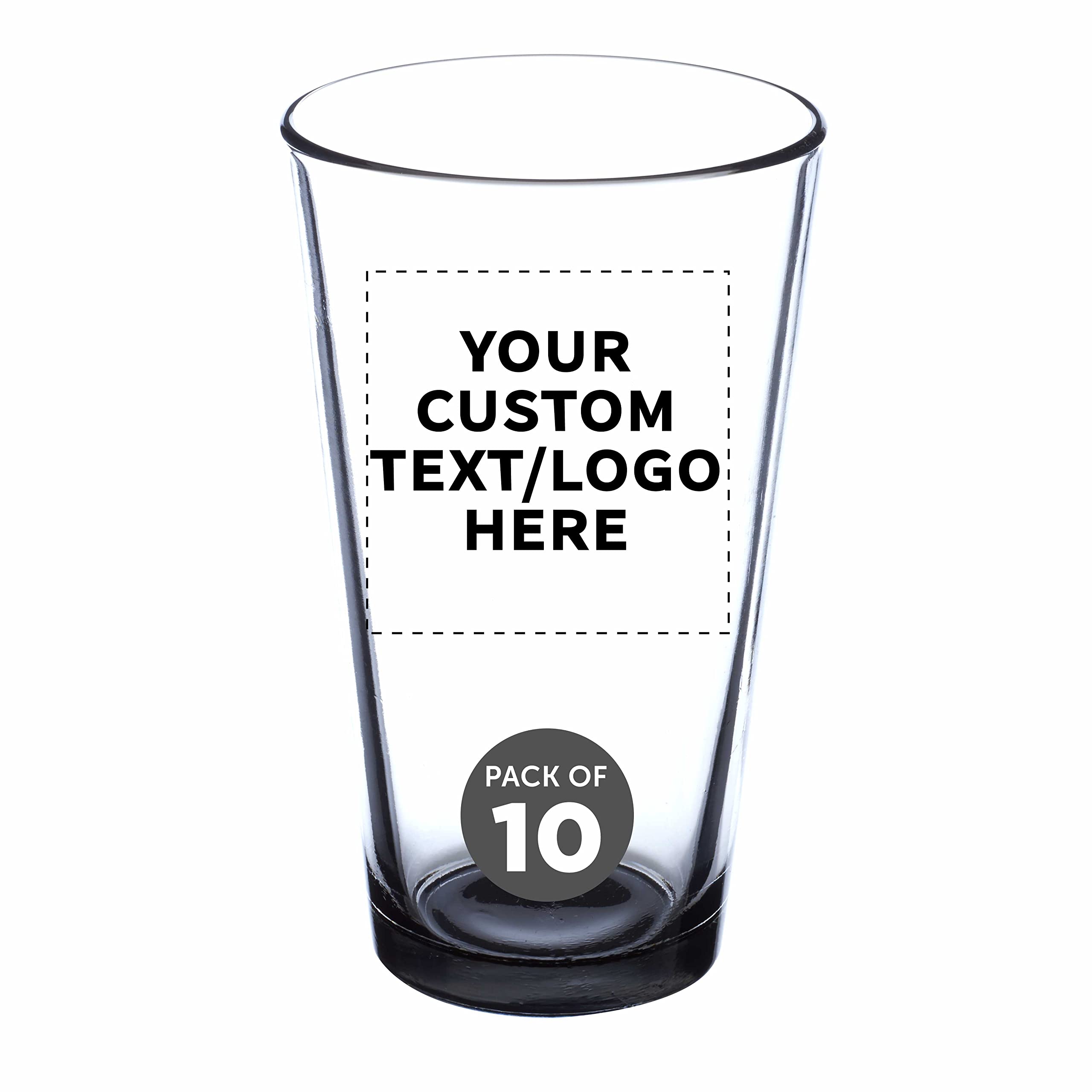 Custom Libbey Pint Glass 16 oz. Set of 10, Personalized Bulk Pack - Beer Glasses, Heavy Duty Drinkware - Black