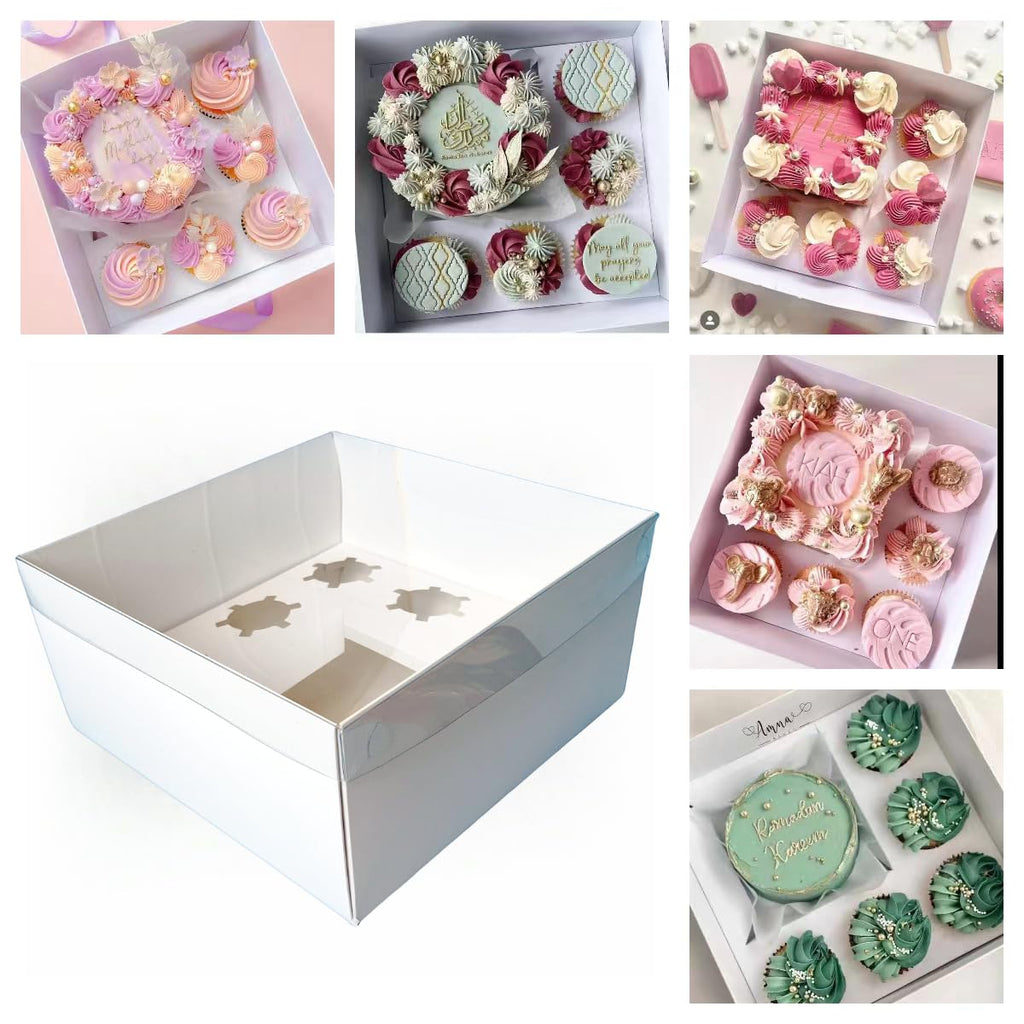 SAHROO Bento Cake and Cupcake Box 4-inch Cake and 5 Cupcakes Box 10 Sets for Family Dinner Birthday Party Picnic Gift