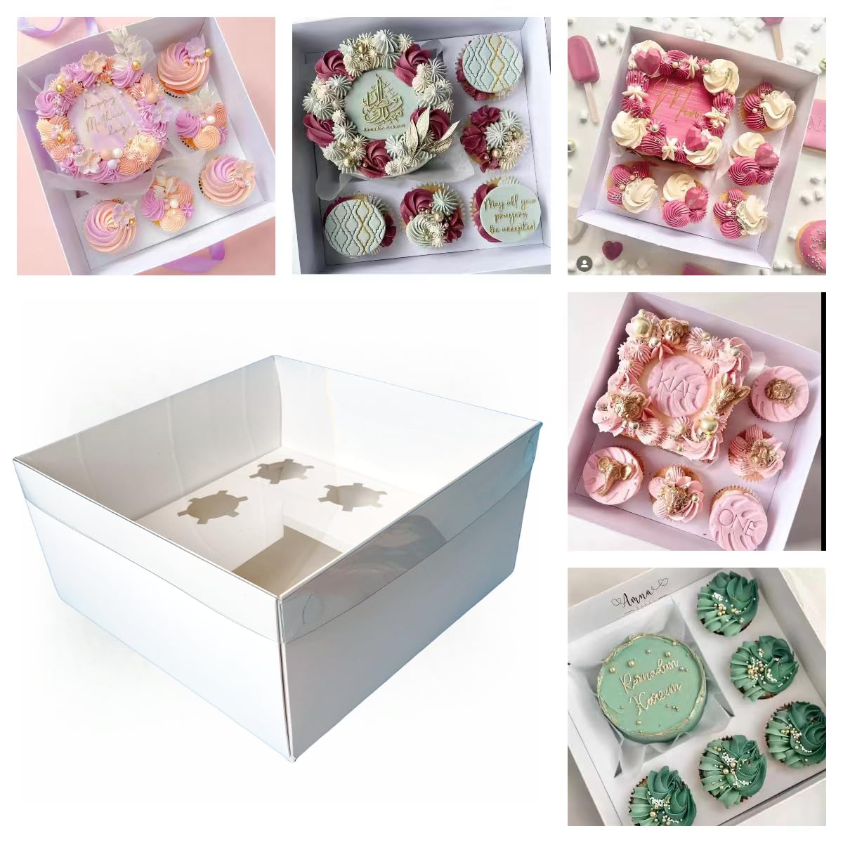 SAHROO Bento Cake and Cupcake Box 4-inch Cake and 5 Cupcakes Box 10 Sets for Family Dinner Birthday Party Picnic Gift