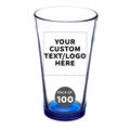 Custom Pint Glass 16 oz. Set of 100, Personalized Bulk Pack - Beer Glasses, Heavy Duty Drinkware - Blue