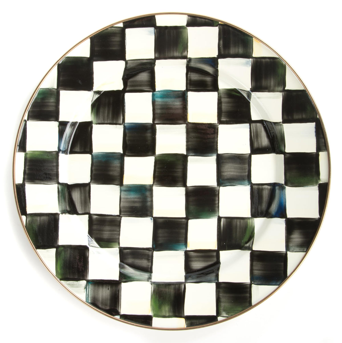 MACKENZIE-CHILDS Enamel Charger Plate, Brown-and-White Mocha Check