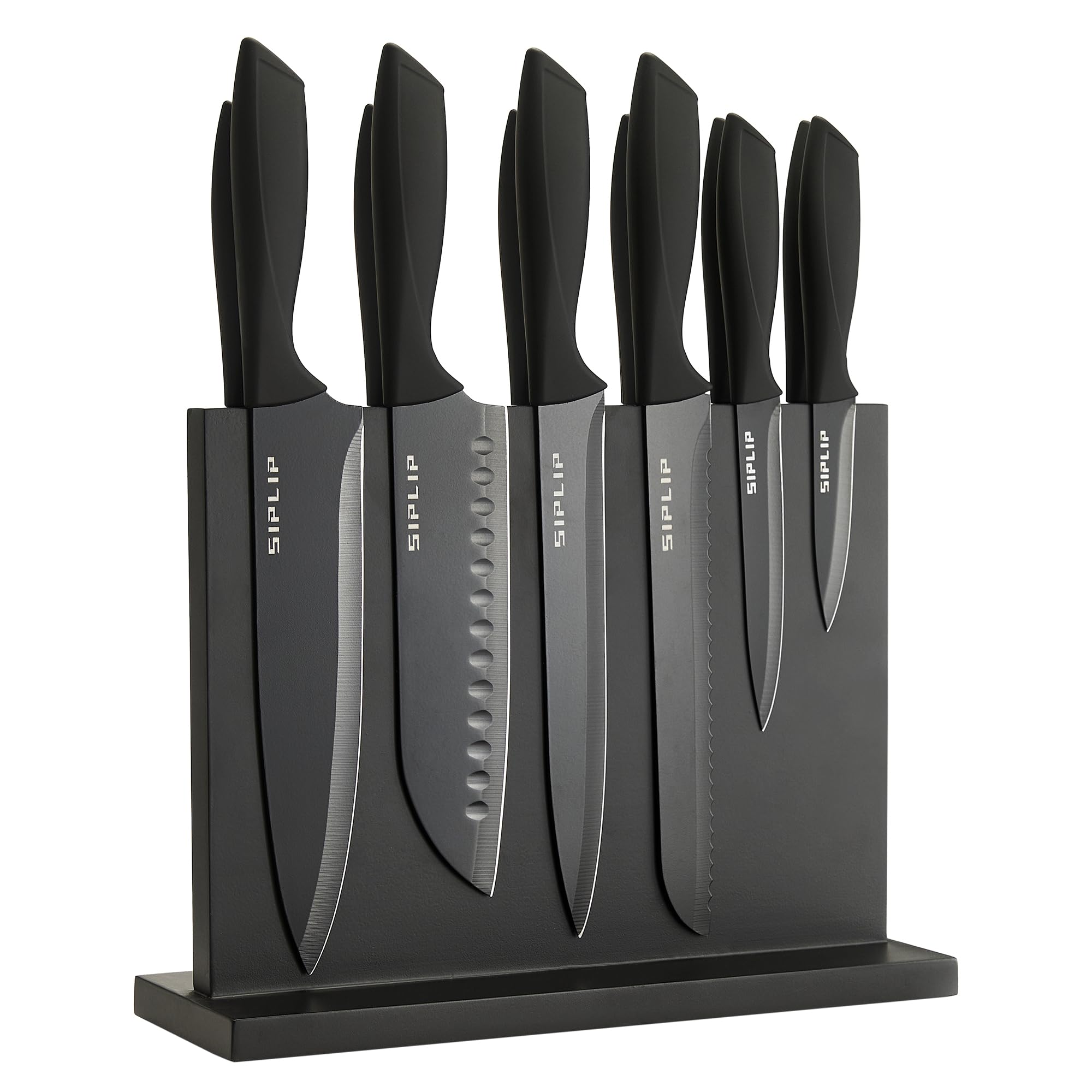 SipLip Kitchen knife set with Magnetic knife holder, 15 pieces high carbon stainless steel sharp kitchen knife set including chef's knife, bread knife, serrated steak knife set