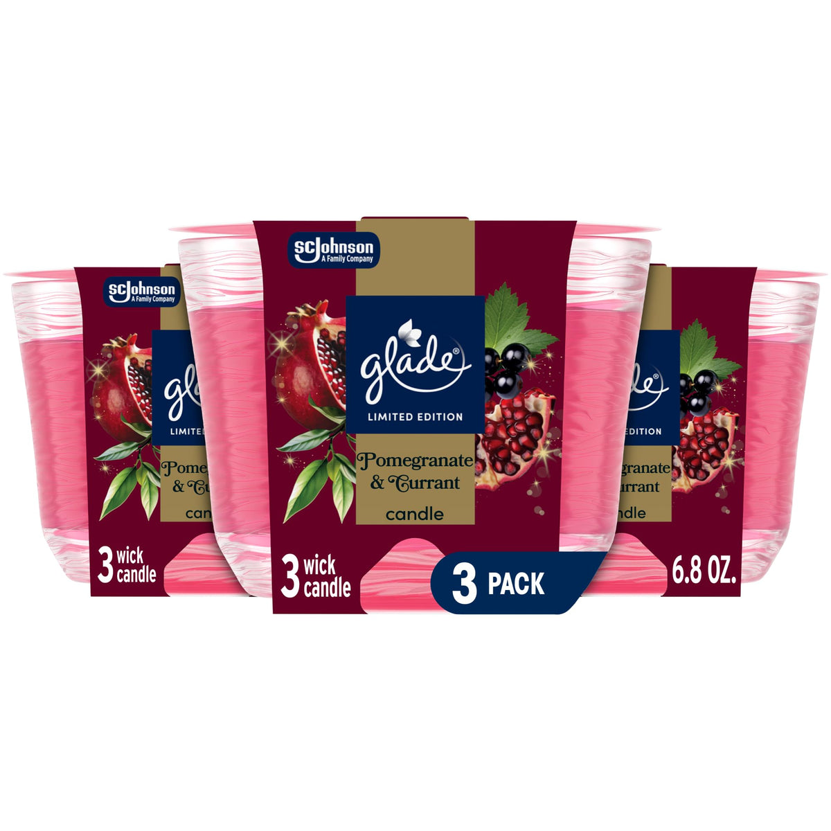 Glade 3-Wick Scented Candle Jar, Pumpkin & Ginger, Air Freshener Infused with Essential Oils, 6.8 Oz, 3 Count