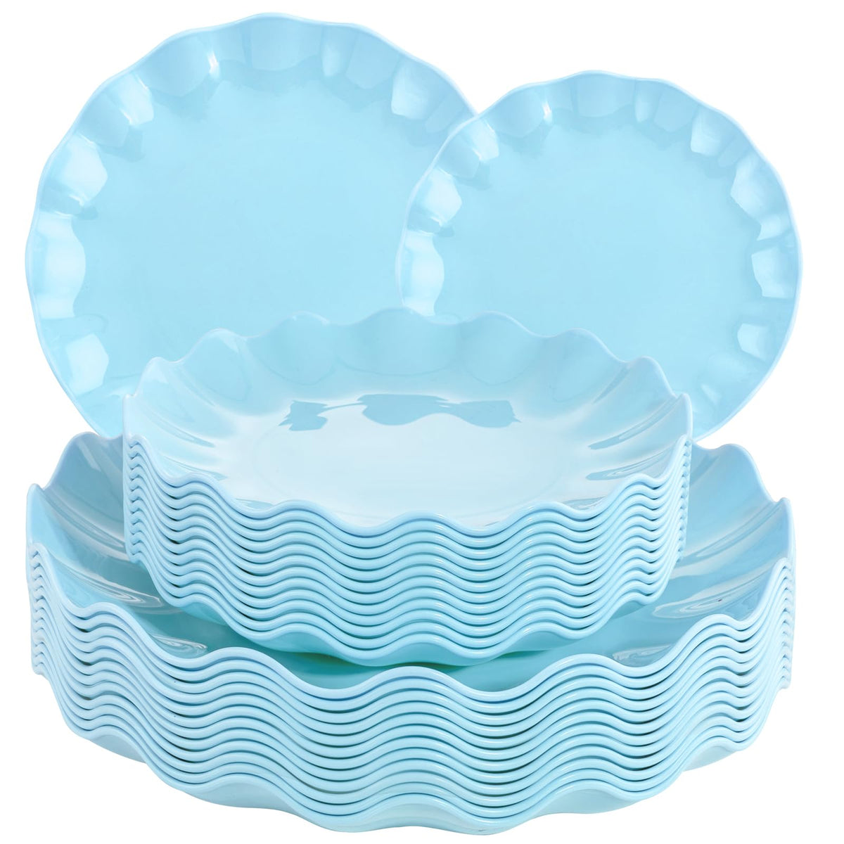 LIYH 24Pcs Green Unbreakable Plastic Plates for Birthday Scalloped