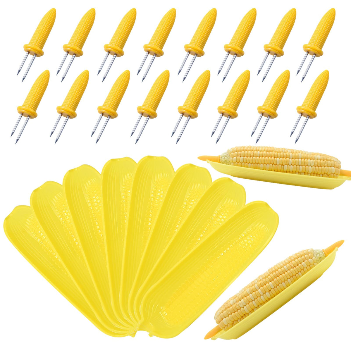 PEOUWNES Stainless Steel Corn Holders - 8 Pack with Wooden Handle, Perfect for Grilling, Roasting, and BBQ