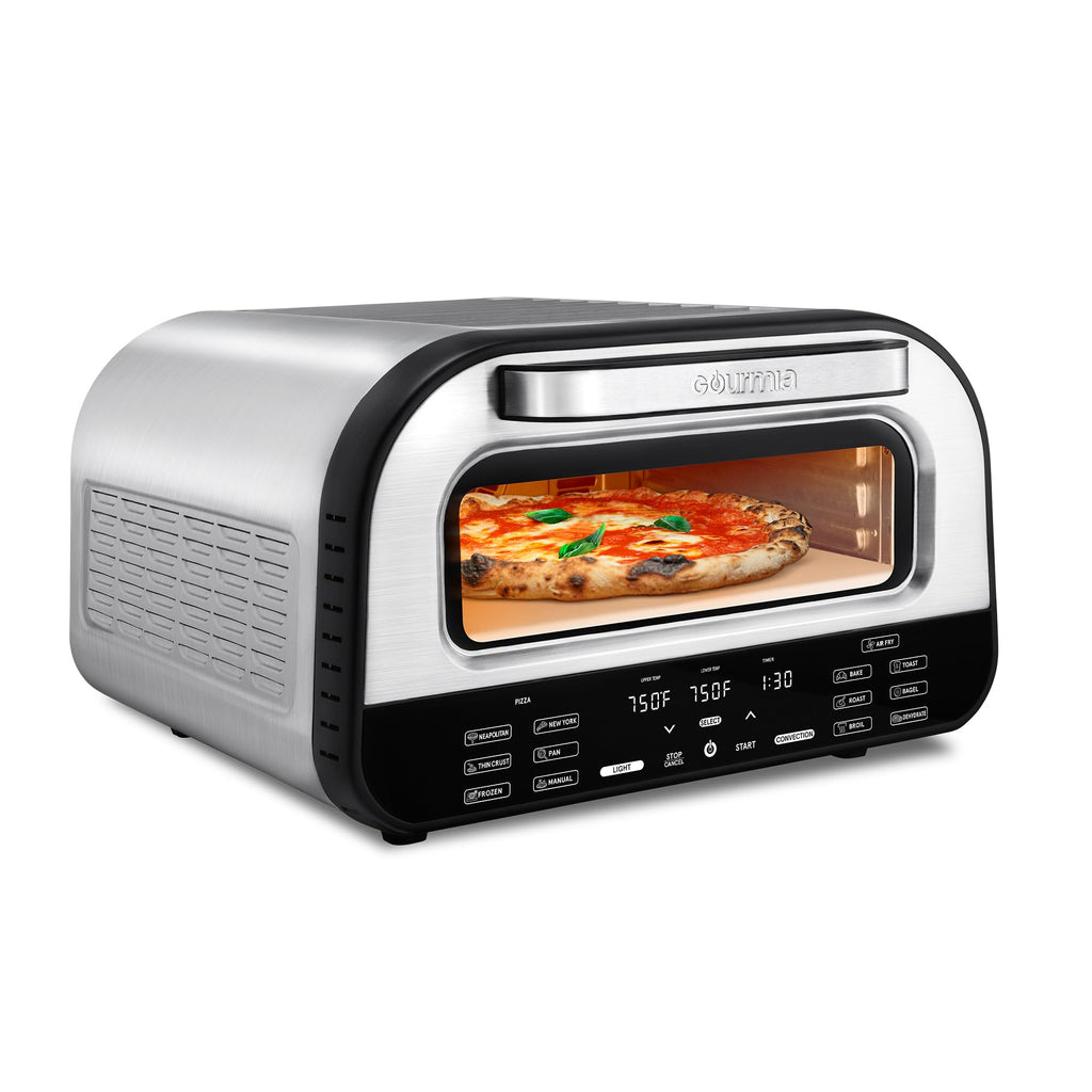 Gourmia Electric Indoor Pizza Oven – Countertop Air Fryer Toaster Oven Combo with 6 Pizza Presets, 7 Cooking Functions, Air Fry, Broil & Bake, Includes Cordierite Pizza Stone, Stainless Steel