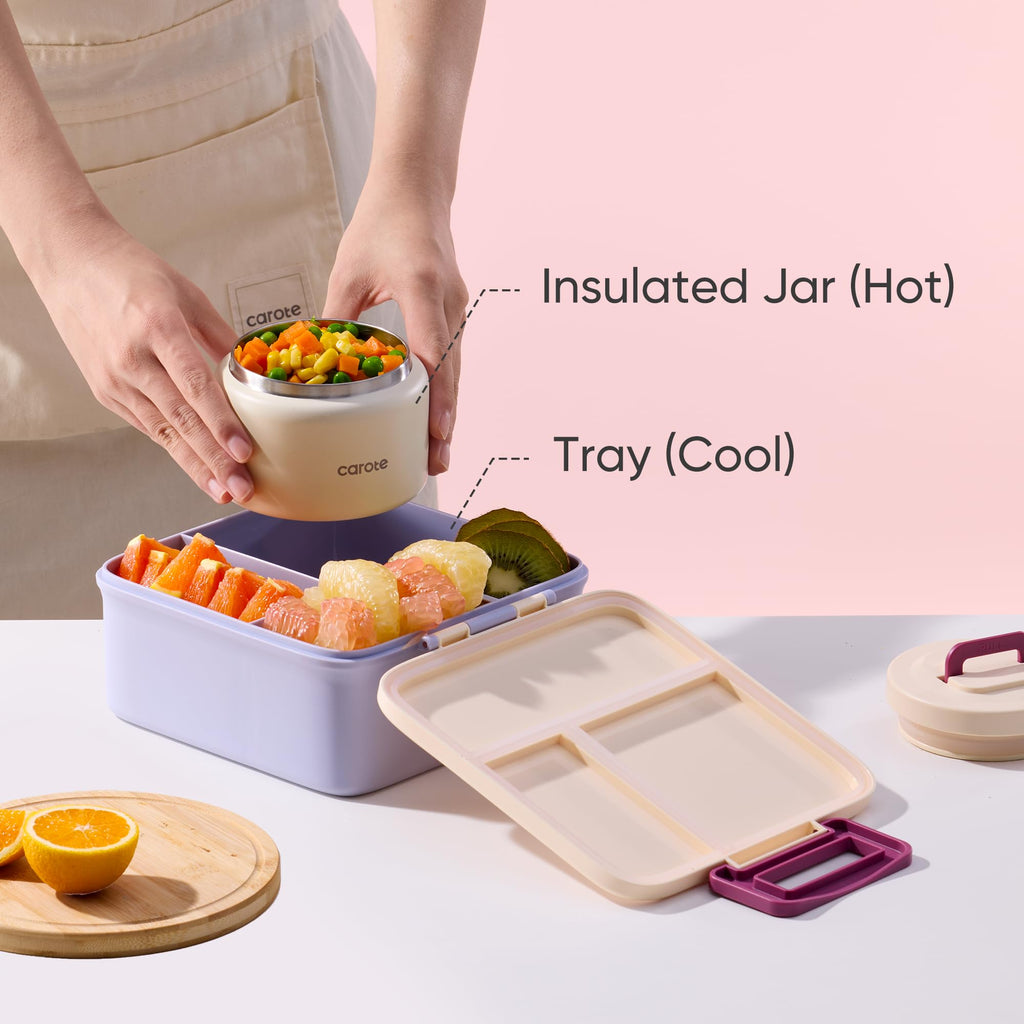 CAROTE Bento Box for Kids, Lunch Box Kids with 8oz Thermos for Hot Food, Lunch Container for Girls Boys, 3 or 5 Compartments with 2 Removable Dividers, BPA Free/Leak Proof/Dishwasher Safe