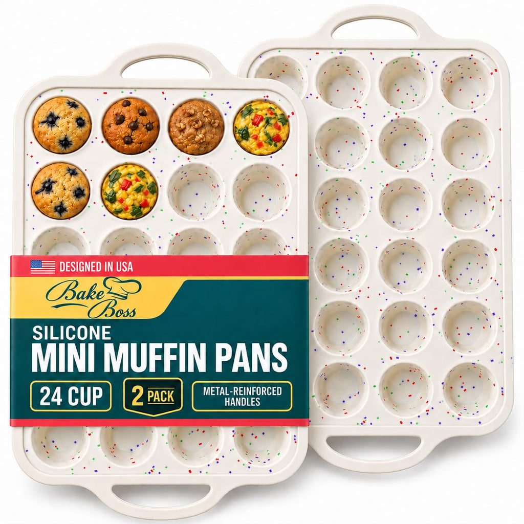 Silicone Mini Muffin Pan, 24 Cup 2 Pack with Metal Reinforced Frame