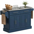 HOMCOM Rolling Kitchen Island Cart with 47" Stainless Steel Top Navy Blue