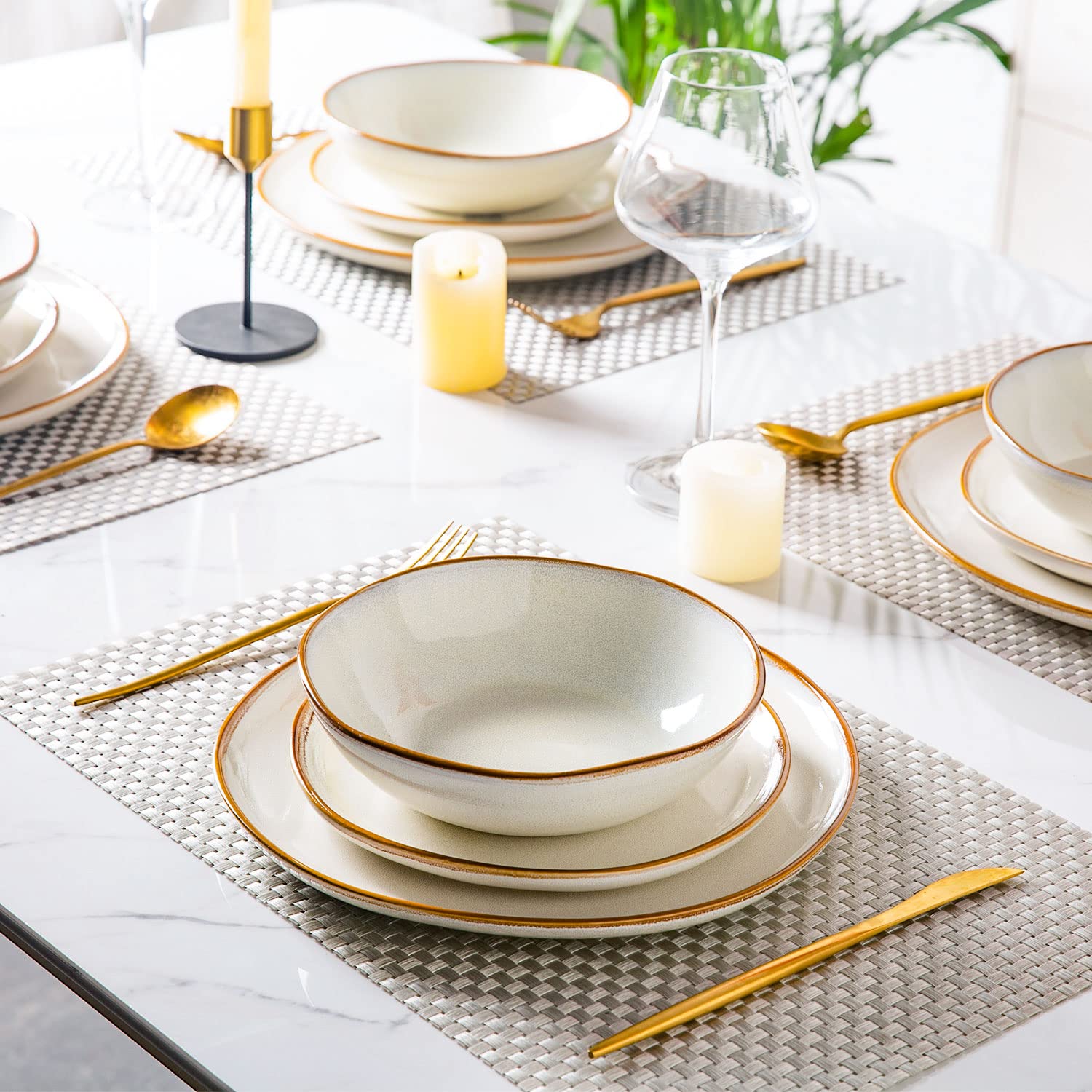 AmorArc Ceramic Dinnerware Sets for 8, 24Pcs Plates and Bowls Sets Dishes