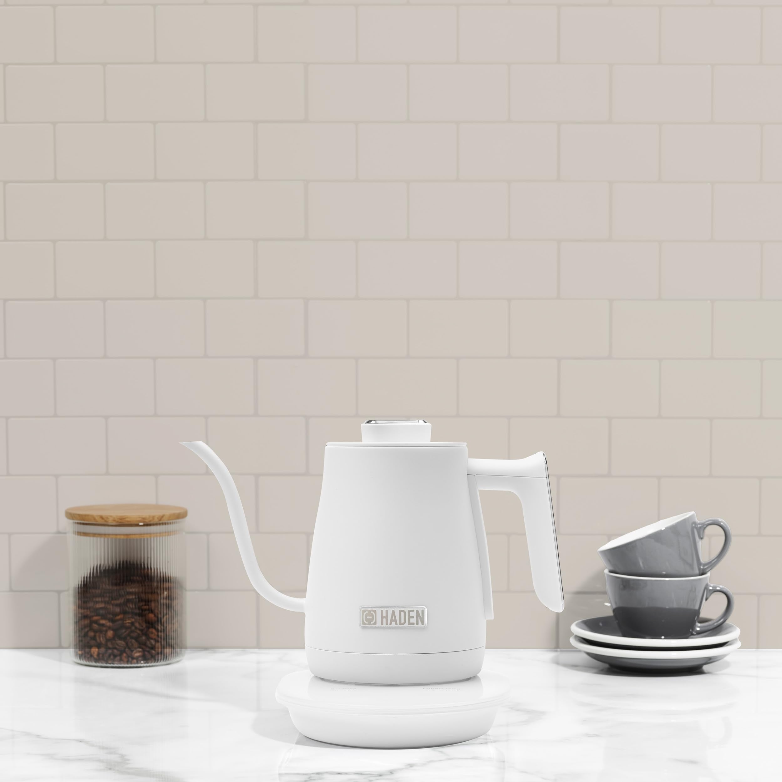 Haden 0.6-Liter Stainless Steel Electric Kettle, Gooseneck Hot Water Kettle with 360-Degree Base and Auto Shutoff, Ivory & Chrome