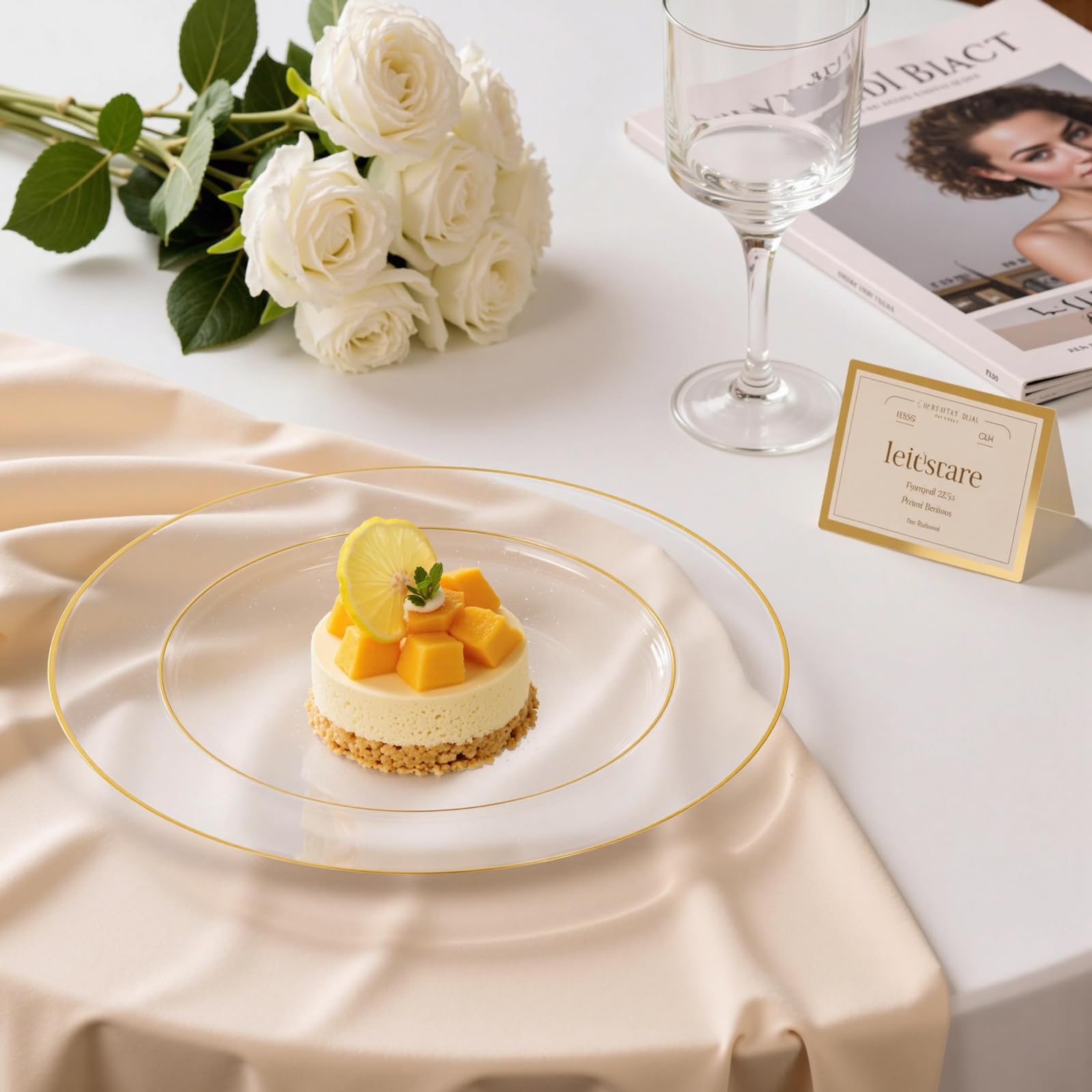 bUCLA 100PCS Clear and Gold Plastic Plates - Clear Disposable With Gold Rim Include 50 Each (10 inch Dinner & 7 inch Dessert) Plates, Ideal for Party & Thanksgiving