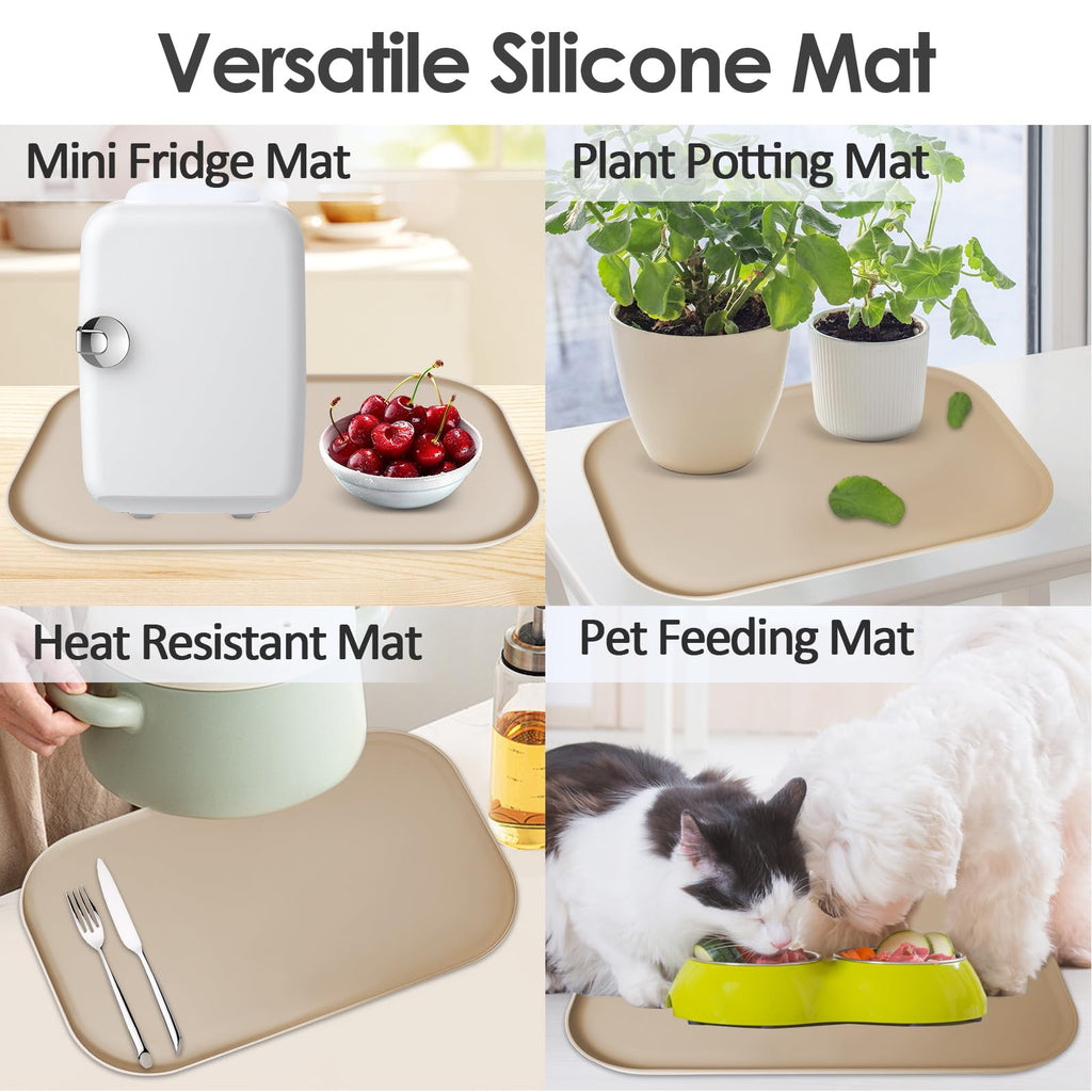 Silicone Coffee Maker Mat with Lip for Countertops, 17.4'' x 10.6'', Khaki