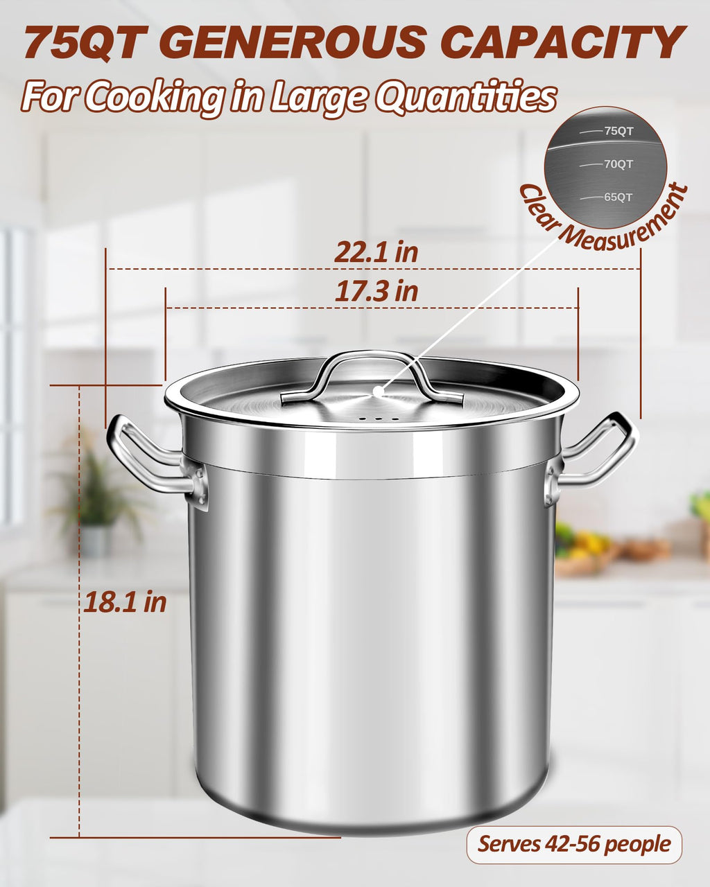 75 Quart Stainless Steel Stock Pot with Lid – Extra Large Commercial Cooking Pot for Soup, Stew, Seafood – Heavy Duty, Induction Ready – Perfect for Restaurants & Big Gatherings
