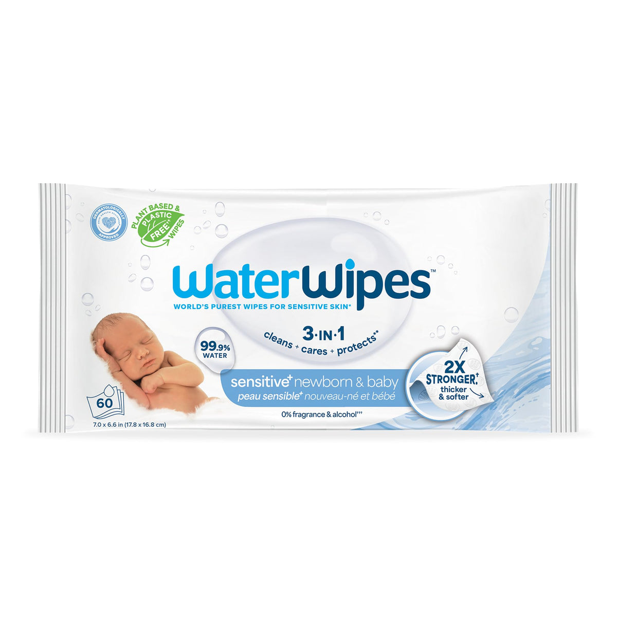 WaterWipes Sensitive+ Newborn & Baby Wipes, 3-In-1 Cleans, Cares, Protects, 99.9% Water, Unscented & Hypoallergenic, 1080 Count (18 Packs)