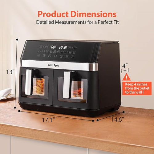 12QT Large Dual Air Fryer, 10-in-1 Double Zone Airfryer with 2×6QT Baskets, 60° Easy-Panel with Full Touchscreen, SyncCook Function, Viewing Window, Nonstick & Dishwasher Safe, Black Blue