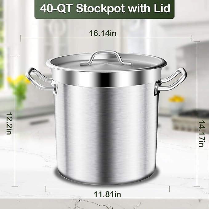 Stainless Steel Stockpot with Lid, 20QT Large Stock PotHeavy Duty Tri-Ply Bottom Commercial Grade Stock Pot & Stockpots for Boiling Cooking Soup Stew Canning Cooking Pots,Big Stockpot, Deep Cookware