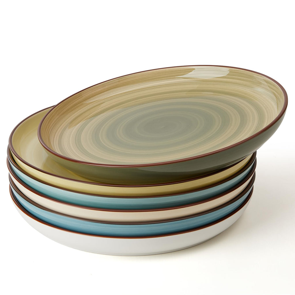 Sweese 10 Inch Porcelain Dinner Plates Set of 6 - Round Green Dishes for Main Courses, Salad, Microwave Dishwasher Safe