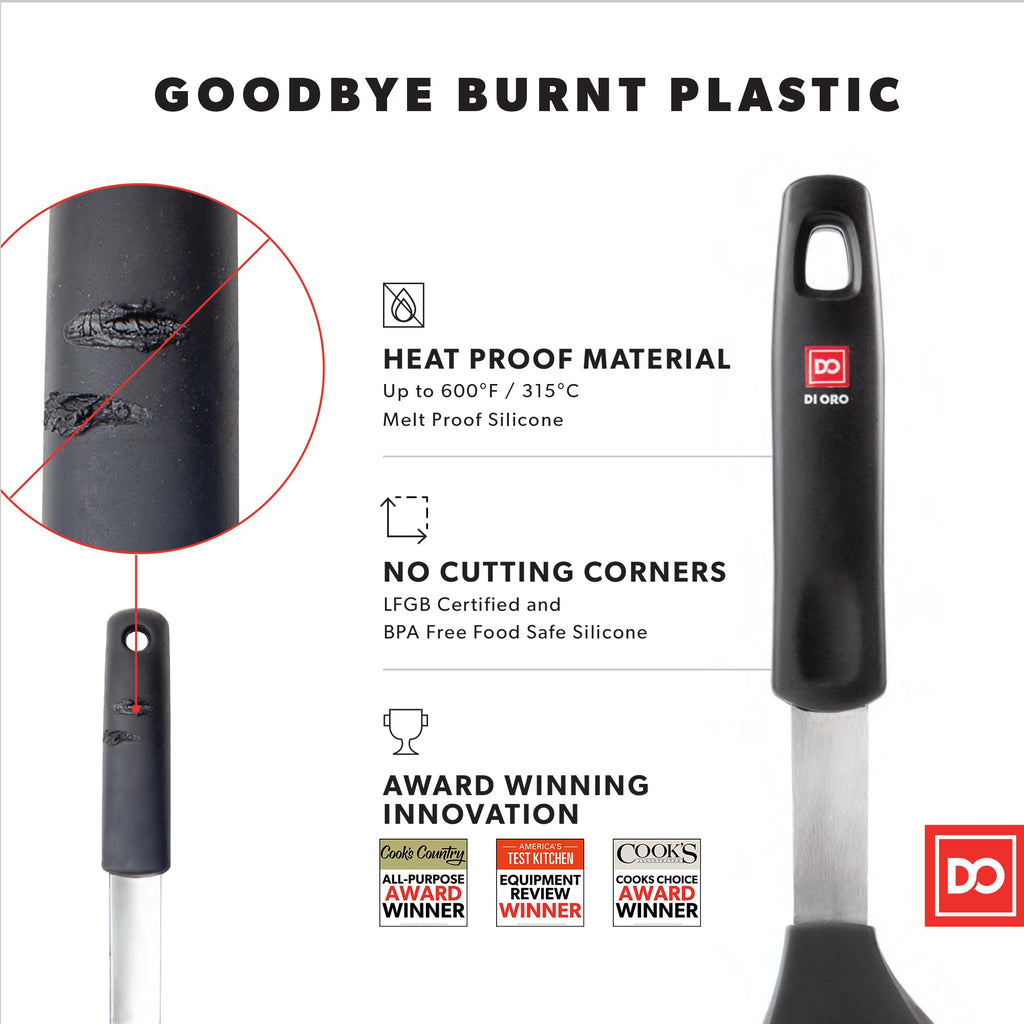 DI ORO Designer Series Wide Slotted Turner Spatula - Features 600F Heat-Resistant No-Melt Rubber Spatula Handle and Blade - Silicone for Cooking or Baking - Dishwasher Safe