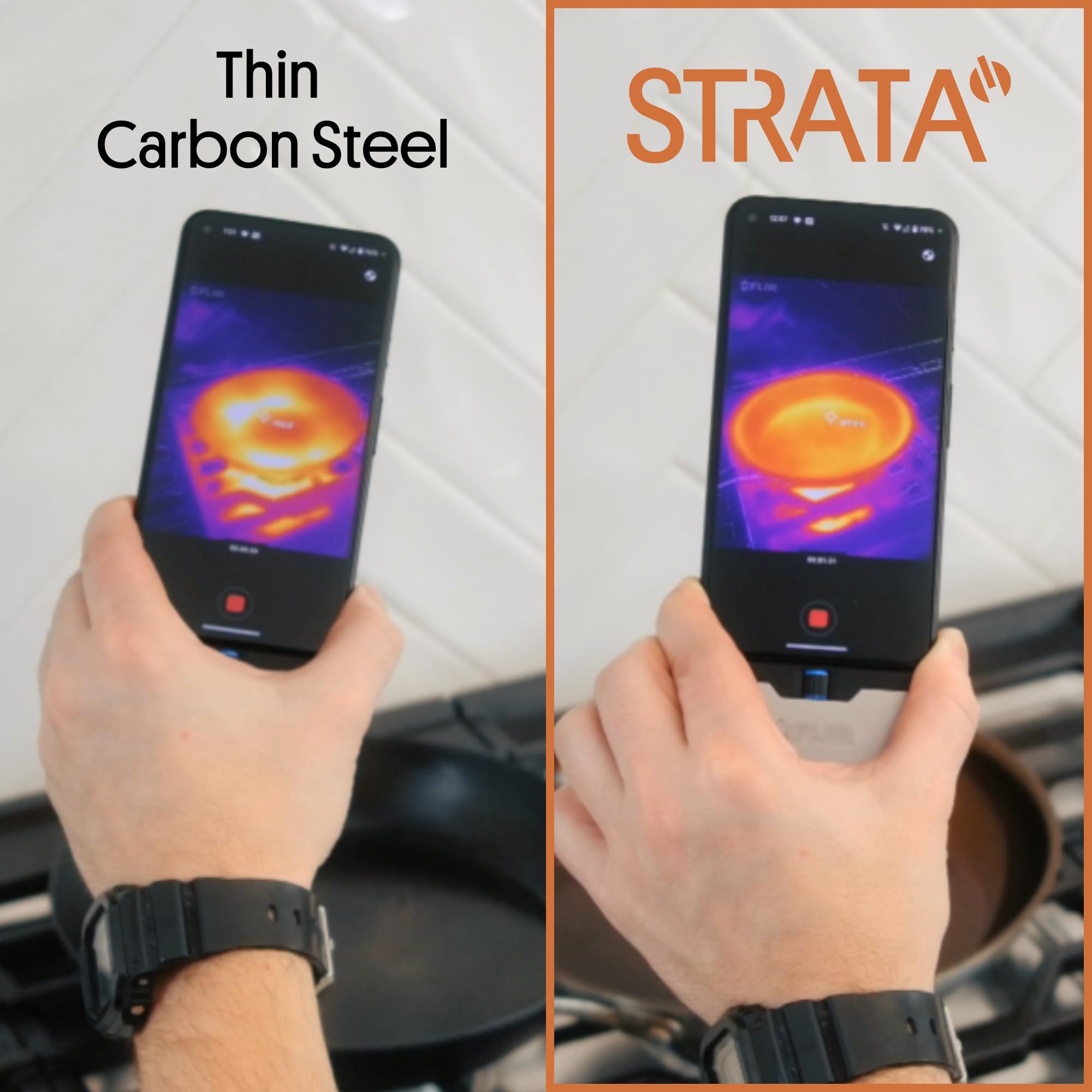 STRATA Carbon Steel Clad 12.5" Frying Pan Skillet, 3-Ply Carbon Steel Cookware with Aluminum Core, Lightweight (3.0 lbs), Even Heating, Stick-Resistant When Seasoned, Versatile & Fast-Heating