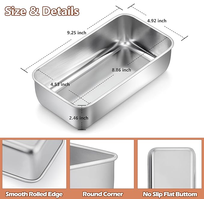 LIANYU 8 Pack 9x5 Inch Loaf Pans for Bread Baking, Stainless Steel Baking Bread Pans, Small Loaf Tins for Homemade Brownies and Pound Cakes, Dishwasher Safe