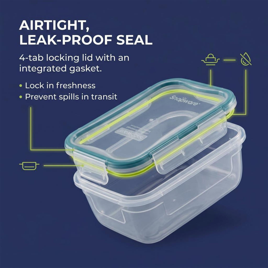 Snapware Plastic Total Solutions (5-Pack, 3 Cup) Food Storage Containers Set, Airtight & Leakproof Plastic Locking BPA-Free Lids Tupperware, Freezer Dishwasher Microwave Safe