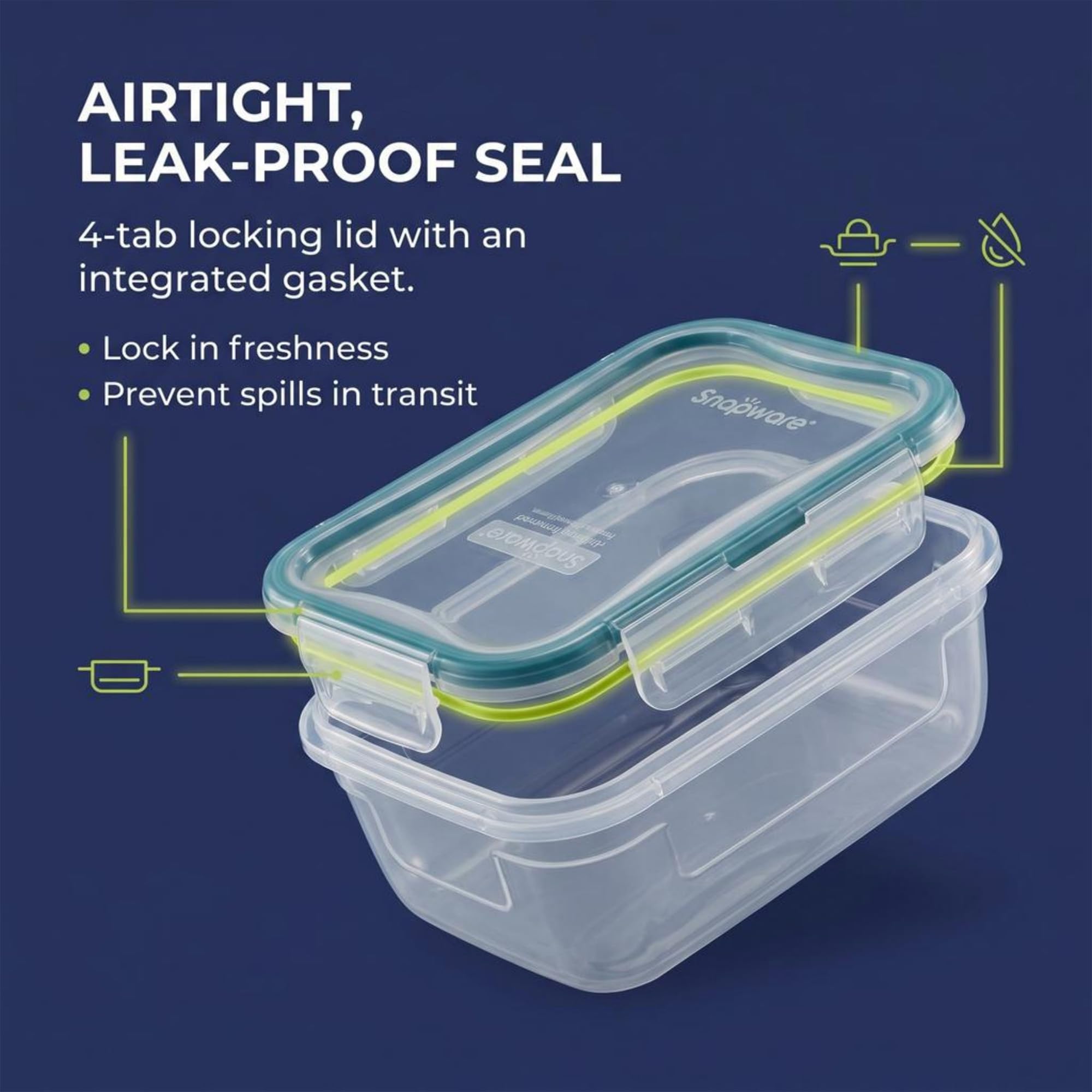 Snapware Plastic Total Solutions (5-Pack, 3 Cup) Food Storage Containers Set, Airtight & Leakproof Plastic Locking BPA-Free Lids Tupperware, Freezer Dishwasher Microwave Safe