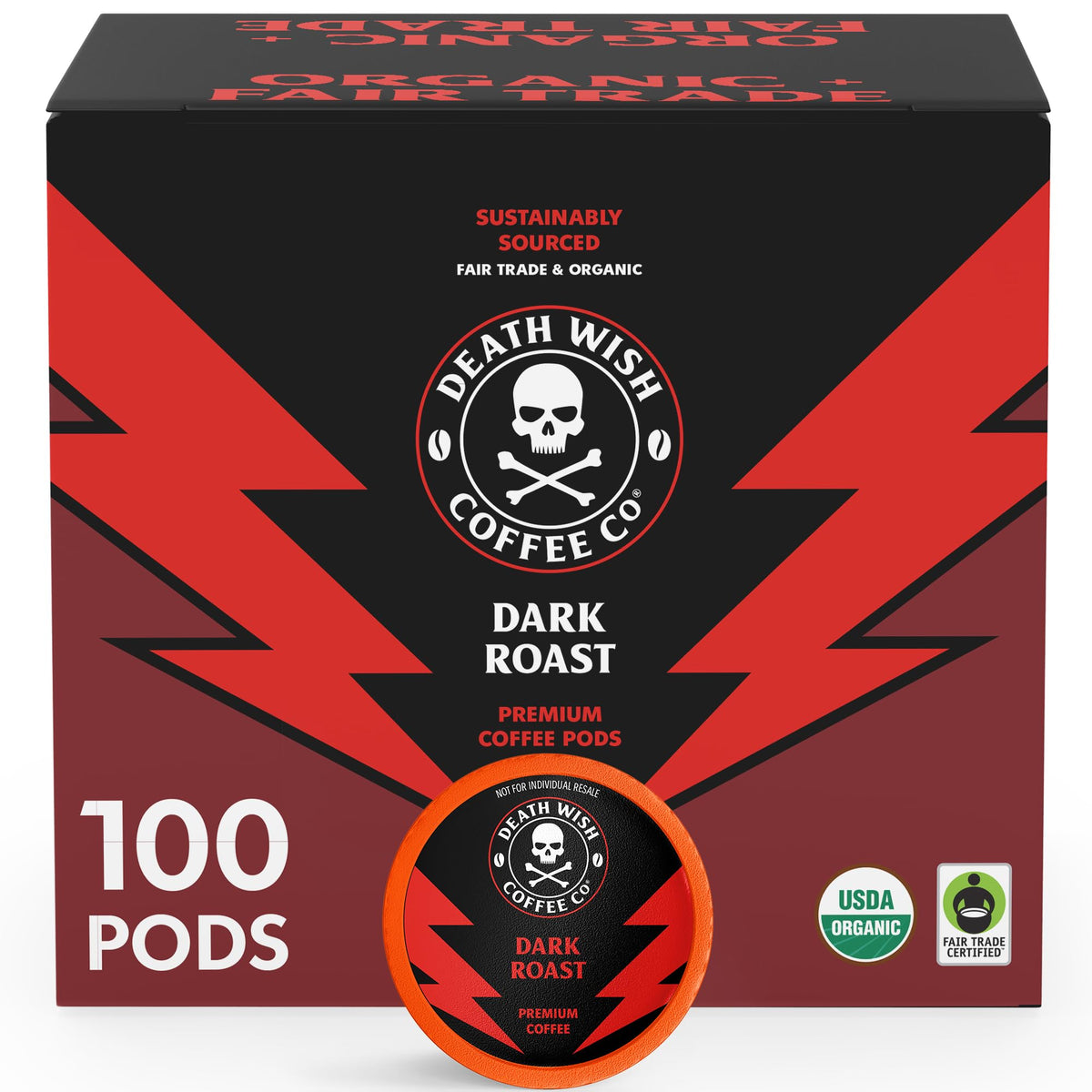 Death Wish Coffee Valhalla Java Medium-Dark Roast Pods, Organic, 50 Count