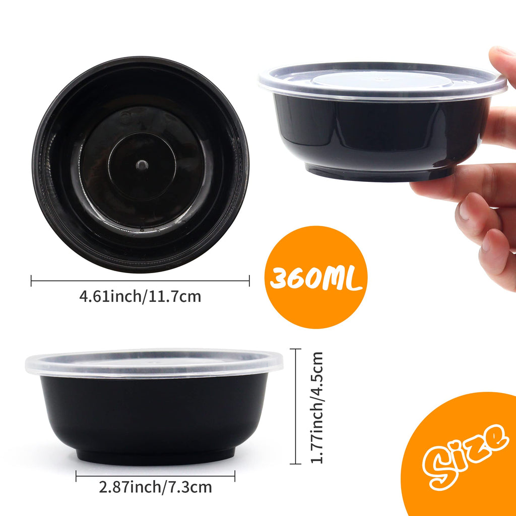 POPMISOLER 150 Pcs Stackable Meal Prep Bowl Containers, Food Takeout Bowls Reusable,Black Disposable Meal Prep Bowls With Lids. (12oz-Black)