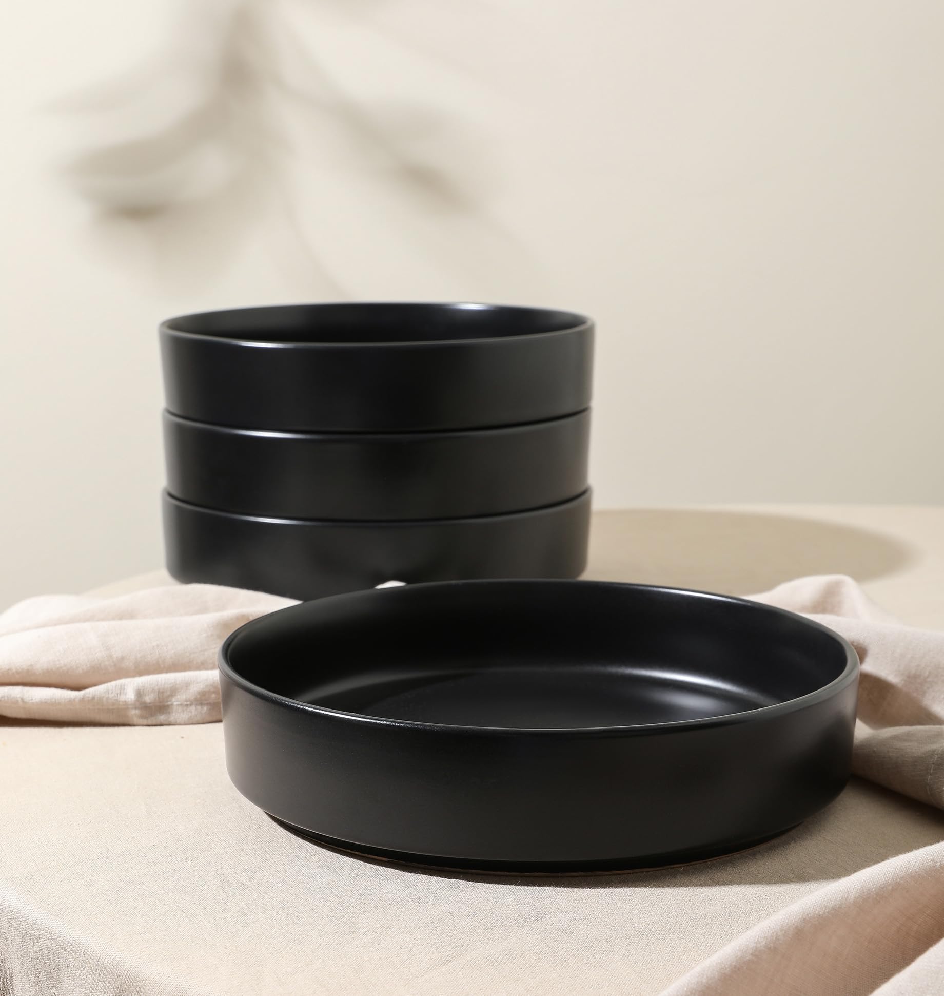 Stone Lain Celina Stoneware Bowl Set, 4-Piece Pasta Bowls for Kitchen, Ceramic Serving for Ramen, Fruit, Cereal, Dinner - Microwave & Dishwasher Safe, Black