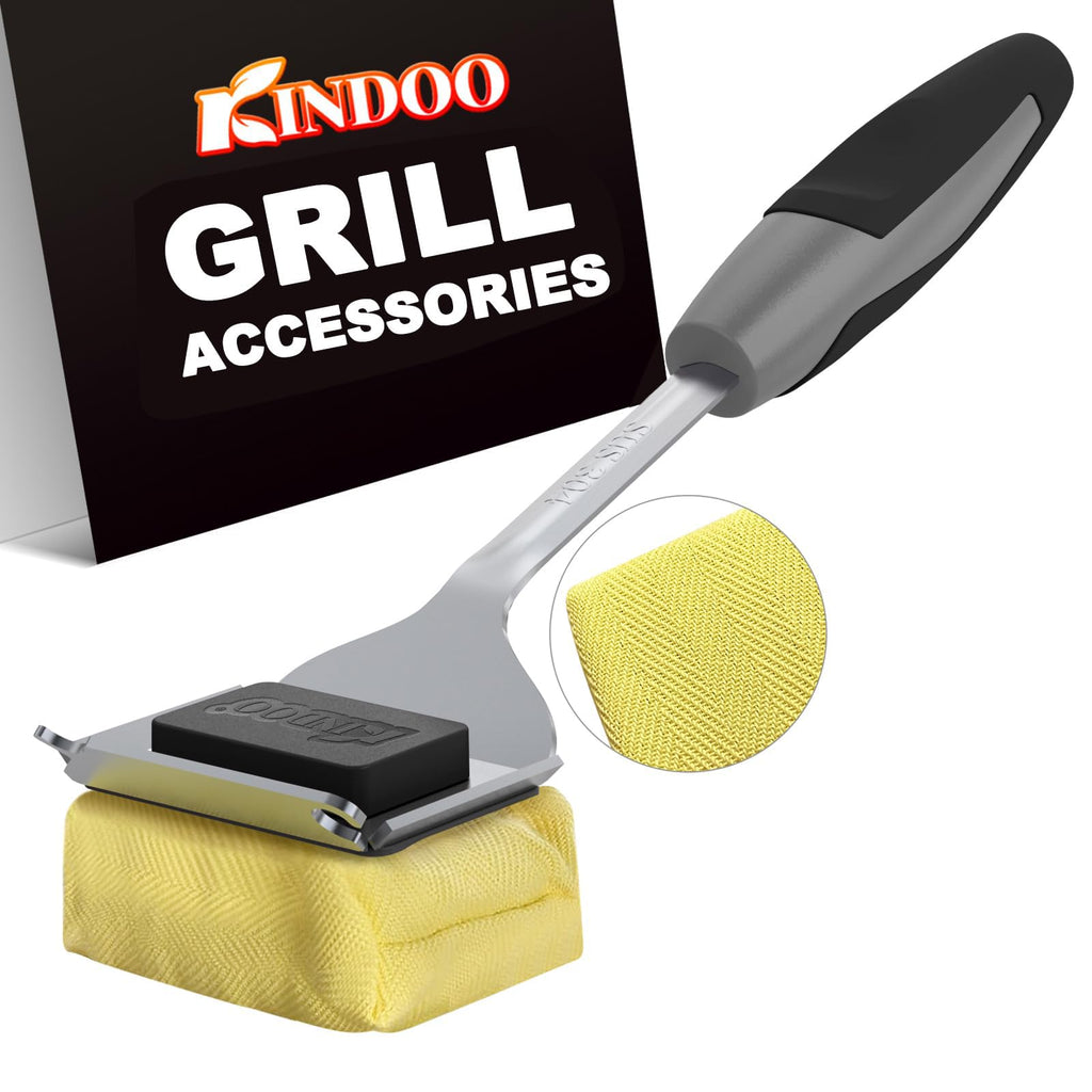 Grill Brush Bristle Free for Outdoor Grill, Steam Grill Cleaning Brush Replaceable BBQ Cleaner Brush Head,Extended Handle, Safe Grill Brush with Scraper for Cast Iron Stainless-Steel Grates,Black