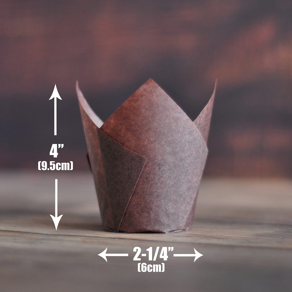 MyBakning Large size White+Brown Tulip Baking Cups 2-1/4"(Base diameter) x 4"(Wall height) Greaseproof paper baking cupcake Muffin liners, Case of 130 pcs