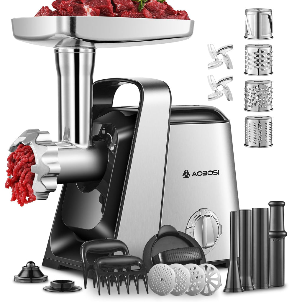 AAOBOSI 6-in-1 Meat Grinder, 3000W, 2 Speeds + Reverse, for Daily Prep