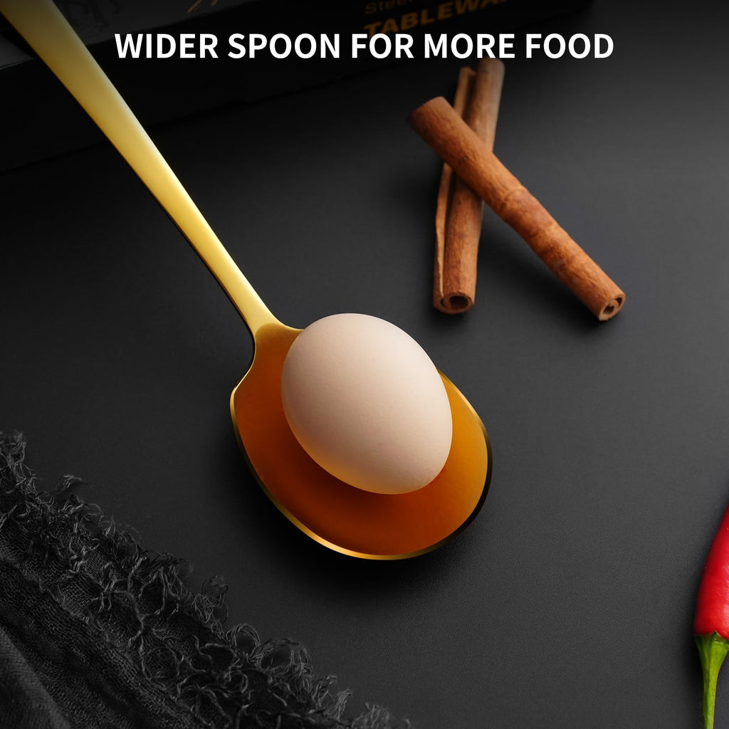 Keyoxy 6 Piece Stainless Steel Serving Spoons Set - 3 Large, 3 Slotted, 9.2-Inch, Dishwasher Safe, for Parties/Kitchen/Buffet/Catering,Gold