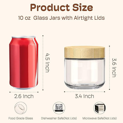 10 oz Overnight Oats Containers with Bamboo Lids, Glass Mason Jars 2 Pack