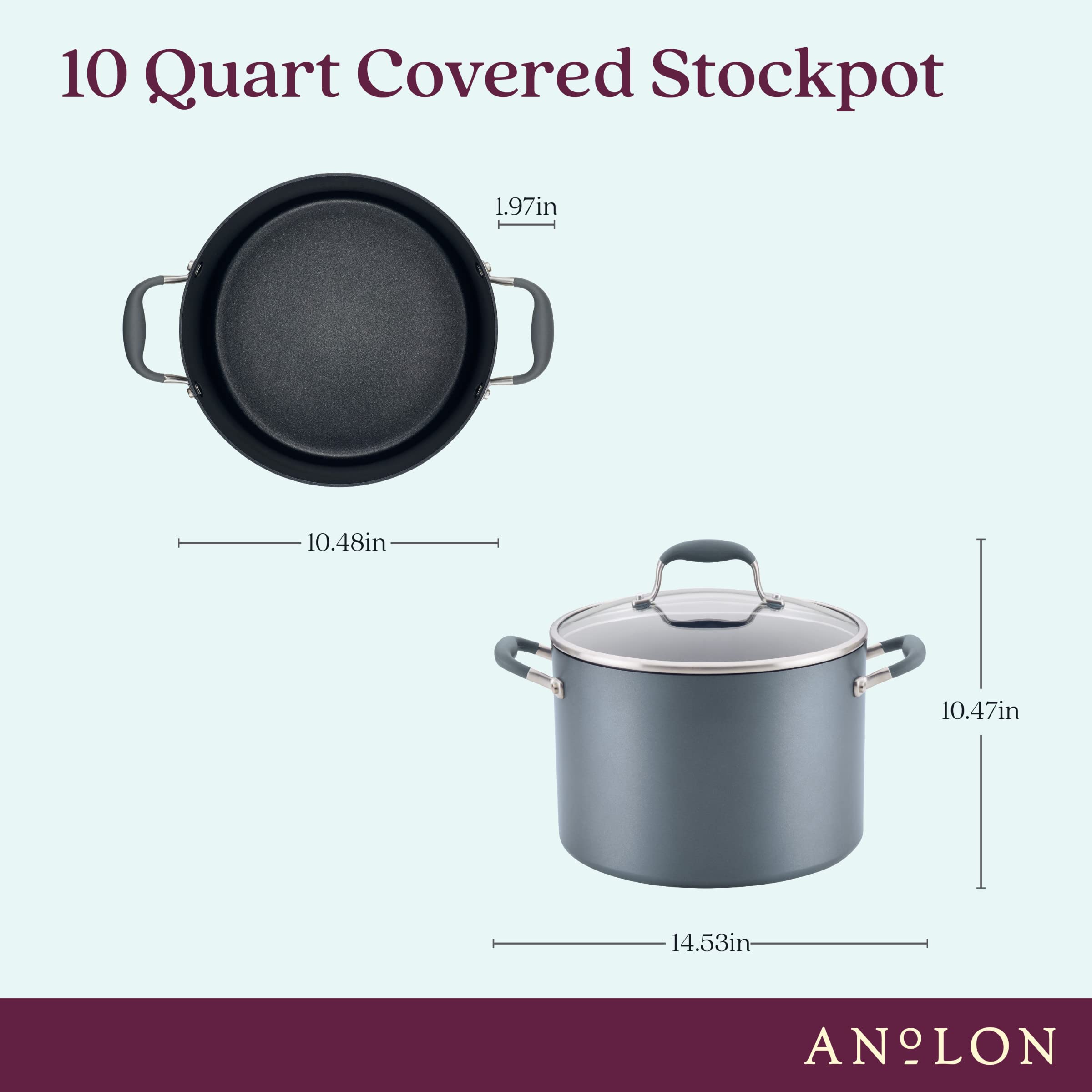 Anolon Advanced Home Hard-Anodized Nonstick Stockpot with Lid, 10 Quart Pot, Nonstick Pot, Moonstone
