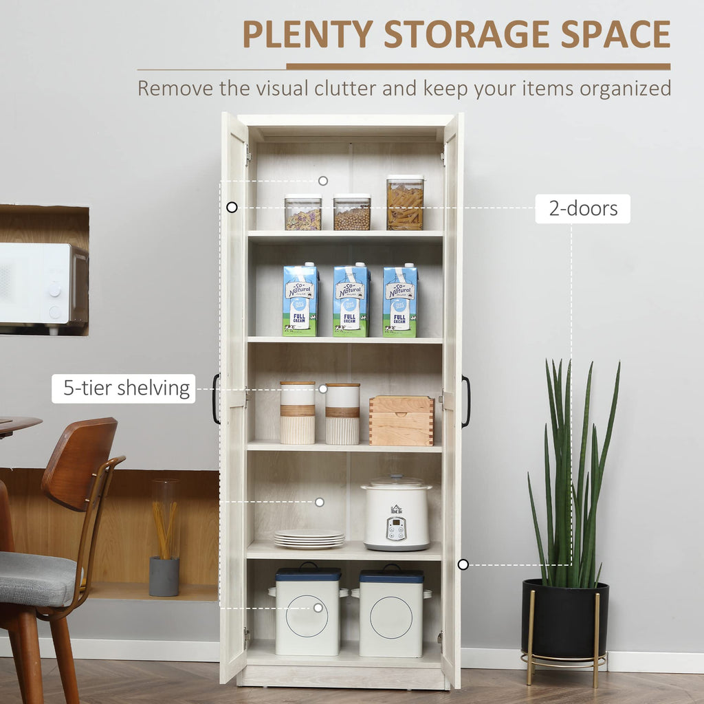 HOMCOM 63" 2-Door Kitchen Pantry 5-Tier Antique White