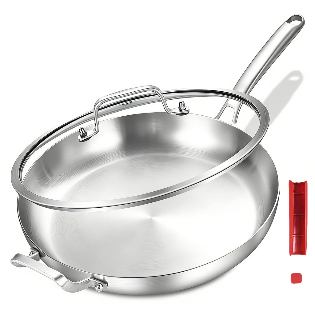 Inqibee 14 Inch Stainless Steel Frying Pan with Lid, Detachable Handle