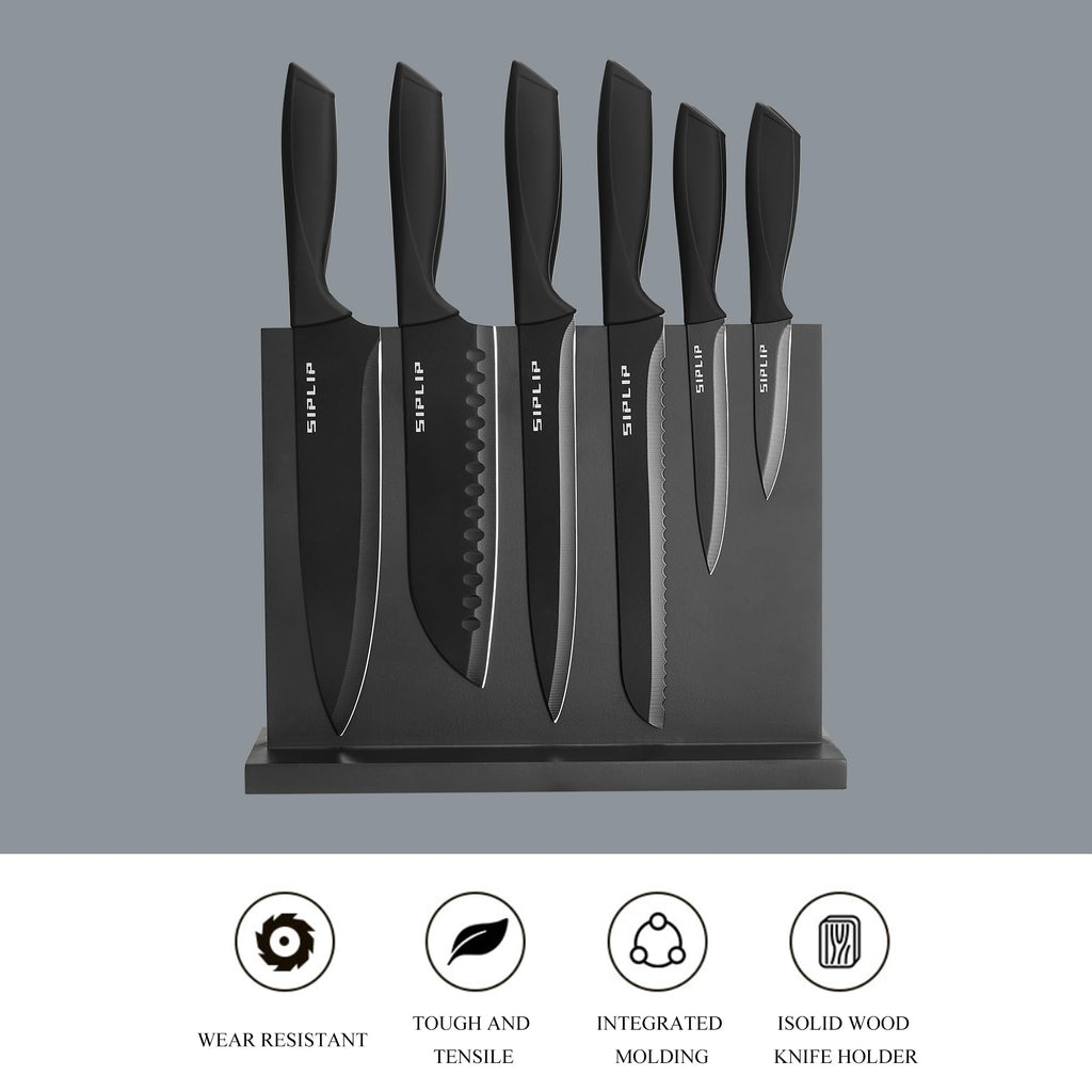 SipLip Kitchen knife set with Magnetic knife holder, 15 pieces high carbon stainless steel sharp kitchen knife set including chef's knife, bread knife, serrated steak knife set