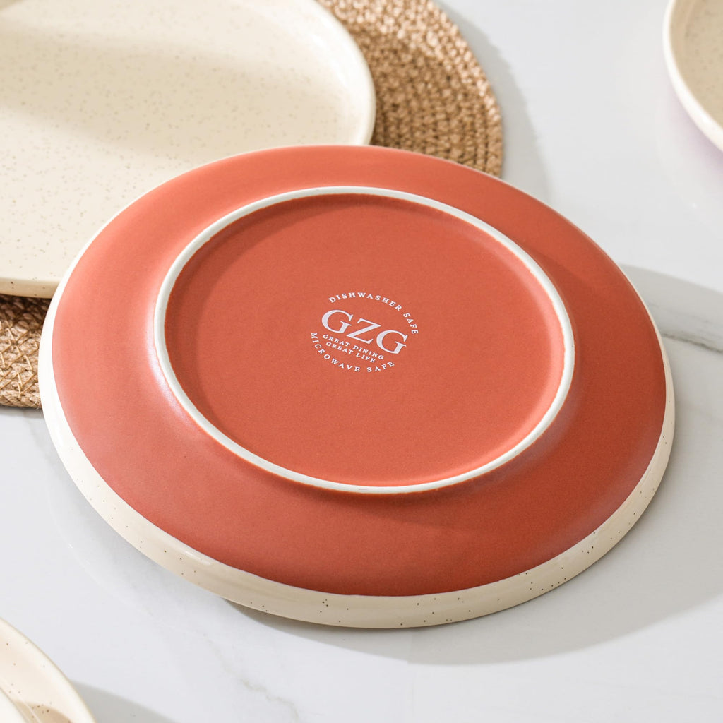 GZG Ceramic Dinner Salad Plates Set of 4, 8 Inch Speckled Dinnerware Dessert Plates with Clay-Tone Base, Microwave Oven Dishwasher Safe