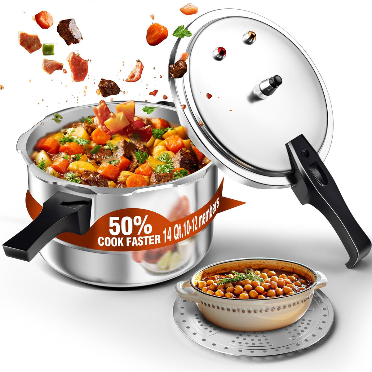 Wantjoin Aluminum Pressure Cooker 23Qt Pressure Canner, Pressure Pot with Pressure Control for Home Kitchen or Restraurant, Commercial Pressure Cooker with Gauge